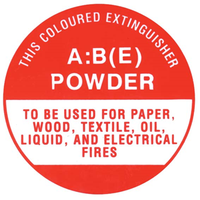 Safety Sign, "Fire Extinguisher AB(E) Powder", 190 x 190mm, Each Each