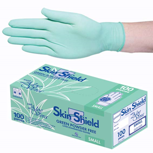 Universal Skin Shield Green Biodegradable Latex Examination Gloves, Powder-Free, Small, 100/Box Box