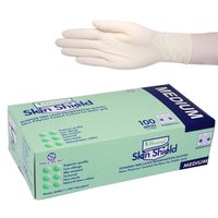 Universal Skin Shield Latex Examination Gloves Powder Free AS/NZ Biodegradable Polymer Coated Textured HACCP Medium Cream 100/Box Box
