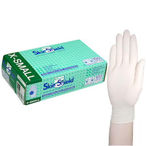 Universal Skin Shield Biodegradable Latex Examination Gloves, ASTM, Powder Free, Large, Cream Colour, HACCP Grade, 100/Box Box