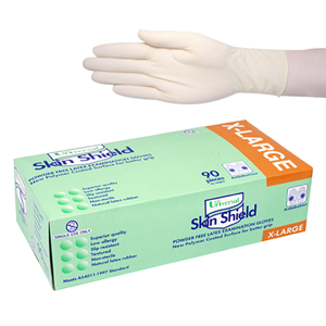 Universal Skin Shield Biodegradable Latex Examination Gloves, ASTM, Powder Free, Large, Cream Colour, HACCP Grade, 100/Box Box