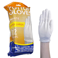 Livingstone Cotton Gloves, Extra Large, White, 12 Pairs/Bag Bag