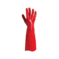 Red Polyvinyl Chloride (PVC) Single Gloves Gauntlet Dipped Long Cuff 45 cm PAIR only Pair