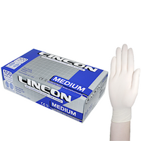 Lincon Biodegradable Latex Examination Gloves, AS NZ Standard, Low Powder, Large, Cream Colour, HACCP Grade, 100/Box Box