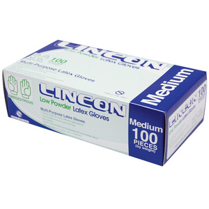 Out of Date Lincon Latex Exam Gloves, ASTM, Low Powder, 5.5g, Medium, 100/Box, Original Unopened, Price Discounted Limited Stock Box