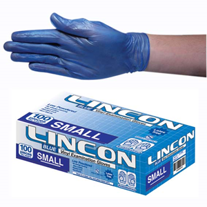 Out of Date, Lincon Vinyl Gloves, Low Powder, HACCP, Recyclable, 4.5g, Small, Blue, 100/Box, Price Discounted, While Stocks last