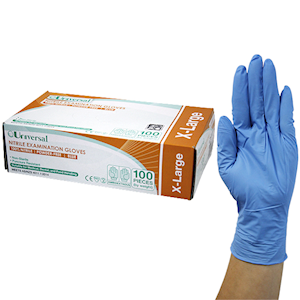 Universal Nitrile Examination Gloves, AS NZ Standard, Powder Free, EN374, Large, Blue Colour, HACCP Grade, 100/Box Box