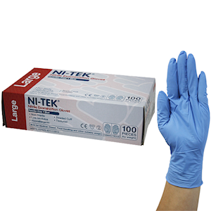 Ni-Tek Nitrile Premium Gloves, AS NZ Standard, Powder Free, EN374, Large, Blue Colour, HACCP Grade, 100/Box Box
