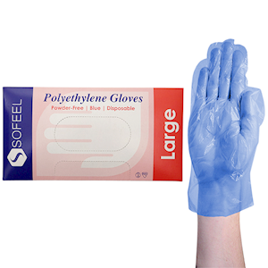 Sofeel Disposable Polyethylene Gloves, Large, Powder Free, Latex Free, Recyclable, Clear, 500/Box Box