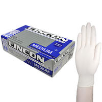 Out of Date, Lincon Latex Exam Gloves, Powder Free, ASTM HACCP Biodegradable 5.5g Medium Cream 100/Box Price Discounted While Stocks last Box