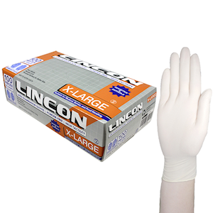 Lincon Biodegradable Latex Examination Gloves, ASTM, Powder Free, Large, Cream Colour, HACCP Grade, 100/Box Box