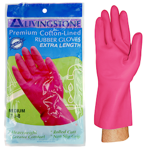 Livingstone Rubber Gloves, Cotton Lined, Medium, Pair Pair