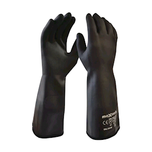 Maxisafe Neotherm Heat Resistant Neoprene Gauntlet Gloves, 36cm - 38cm Flexible, Liquid Proof, Terry Lined, Large, Black, 6 Pairs/Pack Pack