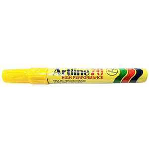 Artline 70 Permanent Marker, 1.5mm, Bullet Point, Yellow, Each Loose