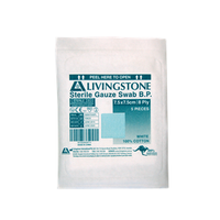 Livingstone Gauze Swabs, 7.5 x 7.5 cm x 8 ply, 100 Percent Cotton, Sterile, White, 5 Pieces/Pack Pack