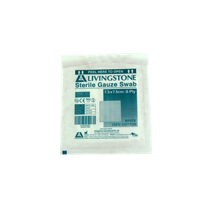 Out of Date, Discounted, LIV Gauze Swabs, 7.5 x 7.5 cm x 8 ply, White, 100 pct Cotton, 1 /PK, Loose, Original Condition, Whilst Stock Last Pack