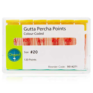 Ongard Gutta Percha Points, Colour-Coded, Fine-Fine, 120 Points/Pack Pack