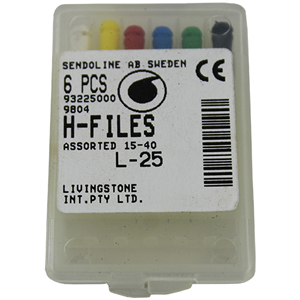 Livingstone H-Files, 25mm, No. 08, Stainless Steel, Colour-Coded, 6/Pack