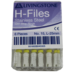 Livingstone H-Files, 25mm, No. 08, Stainless Steel, Colour-Coded, 6/Pack