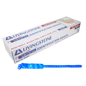 Out of Date, Livingstone Premium Personal Identification Bands, Adult, w/Name Card, Latex Free, Blue 250/Box Discounted While Stocks last Box