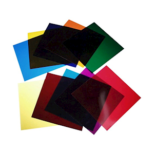 IEC Filter Colour Set (Primary Red, Primary Green, Magenta, Violet Primary Blue, Yellow, Cyan, Orange, Bright Blue, and Yellow Chrome), 100 x 100mm, Unmounted, 10 Pieces/Set Each