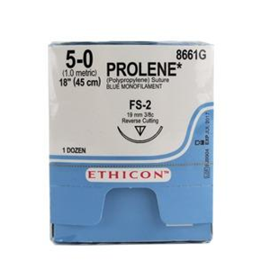 8661G Prolene Polypropylene Suture, Size 5-0, FS-2 Needle, 45cm, Blue, Non-Absorbable, 12/Box Box