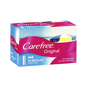 Carefree Original Tampons, Regular, Curved Grooves, 40 Pieces/Pack Pack
