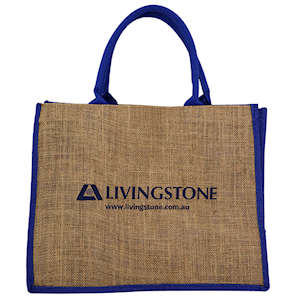 Livingstone Jute Bag, 40 x 32 x 19.5cm, Jute and Polyvinyl Chloride Coated, Navy Blue, Each Each