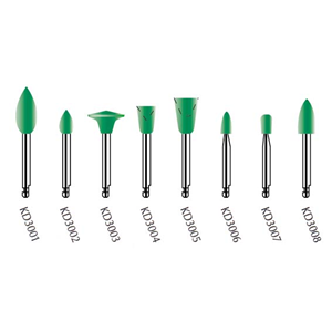Kenda Amalgam Hi-Shine Polishing, No. 3002 5 x 8mm, Small Flame, Right Angle, Green, 6/Pack Pack