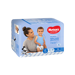 Huggies Ultra Dry Nappies, Walker, 13-18kg, Boy, 16/Pack, 64/Carton Carton