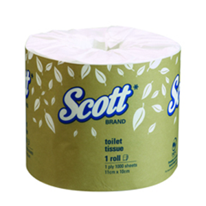 Scott Toilet Tissue Roll, 1-Ply, 10 x 10cm, Approx Roll Diameter: 11cm, White, 1000 Sheets/Roll, 48 Rolls/Carton Carton