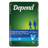 Depend Undergarments with Buttons, Unisex, One Size Fits All, 16 Pieces/Pack Carton