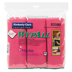 Kimberly Clark Wypall Microfibre Cloths, 40cm x 40cm, Red, 6 Cloths/Pack, 4 Packs/Box Carton