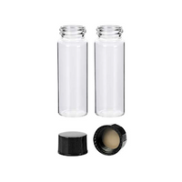 Livingstone Clear Sample Vials w/Black Phenolic Screw Cap, 25 - 30mL, 27.5x84mm, 24 - 400 Thread, 14B Rubber Lined, 1A Boro Glass, 100/Pk Pack