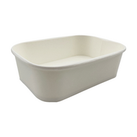 LivEco Rectangular Paper Take Away Container Base, 650ml, 320GSM + 30GSM PLA, White Paper, 300 Pieces/Carton Carton