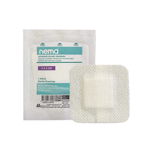 Nema Adhesive Island Dressing, 5 x 5cm, Sterile, Non-Adherent Pad, Nonwoven, White, Each (Expiry: 28/02/2026)