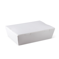 Detpak Cardboard Lunch Box, 195 x 140 x 65mm, Poly-lined with Preformed Lid, Leakproof, Large, White, 200/Carton Carton