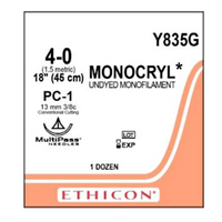 Ethicon Monocryl Plus Sutures Antibacterial, Undyed, Length: 45cm, 13mm Size 4-0 PC-1, Cutting Edge Prime Conventional, Absorbable 12/Box