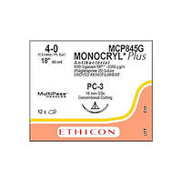 Ethicon Monocryl Plus Sutures Antibacterial, Undyed, Length: 45cm, 16mm Size 4-0 PC-3, Cutting Edge Prime Conventional, Absorbable 12/Box