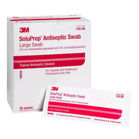 3M SoluPrep Antiseptic Wipes, 2pct Chlorhexidine Gluconate, 70pct Isopropyl Alcohol, Large, Tinted, 30 Pieces/Box (102.09) Box