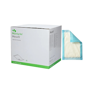 Mesorb Absorbent Underpad Dressing, 15 x 23cm, Fluid-Repellent Backing Barrier, Blue, Breathable, 50/box Box