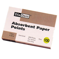 Diadent Absorbent Paper Points, ISO Size No. 100, Biodegradable, Sterile, Yellow, 120/Vial, 6 Vials/Pack Pack