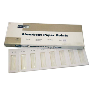 Diadent Absorbent Paper Points, ISO Size No. 15, Biodegradable, Sterile, White, 200/Cell Pack Pack