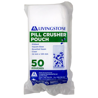 Livingstone Medicine Pill Crusher Pouch, Ribbed, Bevelled Seam, Rounded Corners, Clear, 52 x 120mm, 50 Pieces/Pack