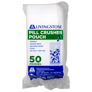 Livingstone Medicine Pill Crusher Pouch, Ribbed, Bevelled Seam, Rounded Corners, Clear, 52 x 120mm, 50 Pieces/Pack