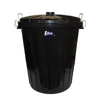 Edco Recyclable Plastic Garbage Bin with Lid, 55 Litres, Black, Each Each