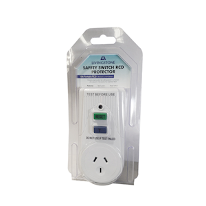 Livingstone RCD Residual Current Device Safety Switch, Single Outlet, 10A, White, Each Each