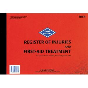 Zion Register Of Injuries And First Aid Treatment Book, 210mm x 295mm, Red Each