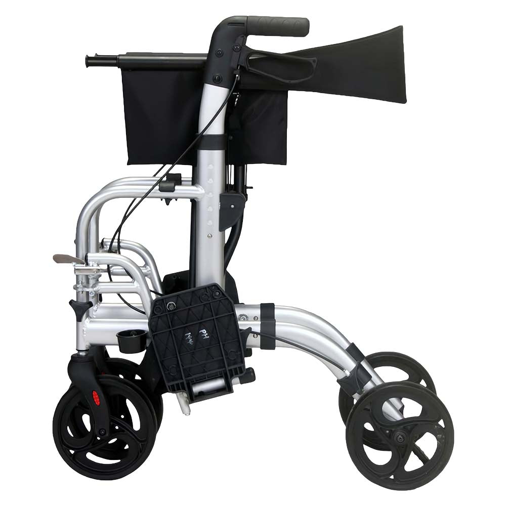 Livingstone 2-In-1 Transit Rollator Walker Wheelchair, 4 Wheel, Padded Backrest And Seat, Bag, Silver, Each