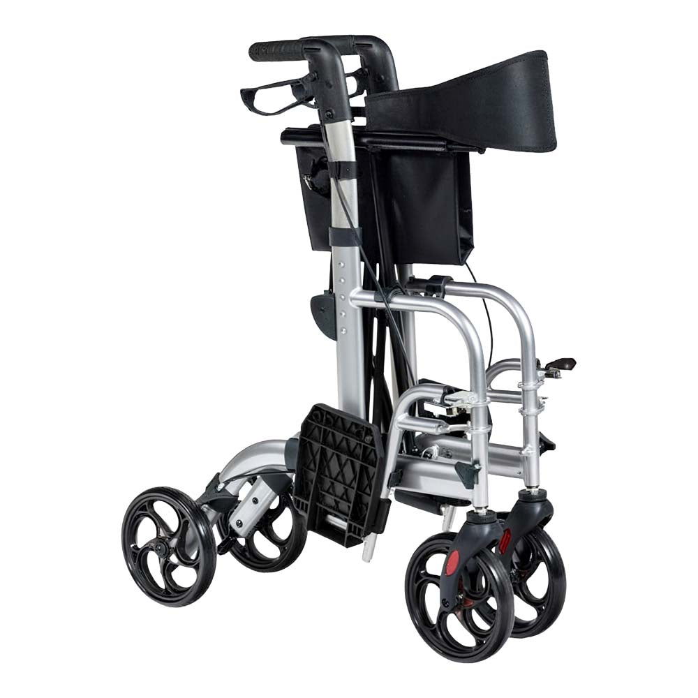 Livingstone 2-In-1 Transit Rollator Walker Wheelchair, 4 Wheel, Padded Backrest And Seat, Bag, Silver, Each